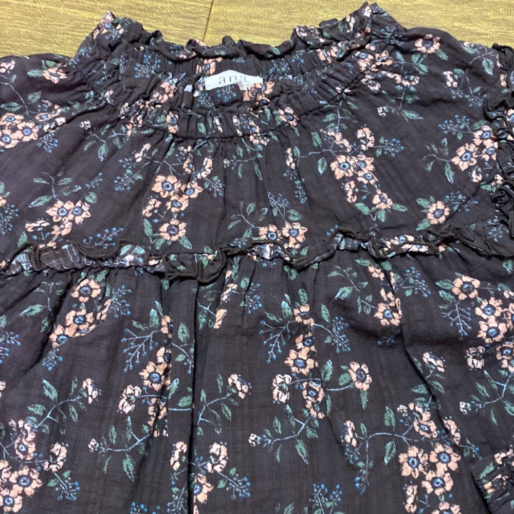 A.N.A. Brown and Pink Floral Long Sleeve XXL Boho Peasant Top